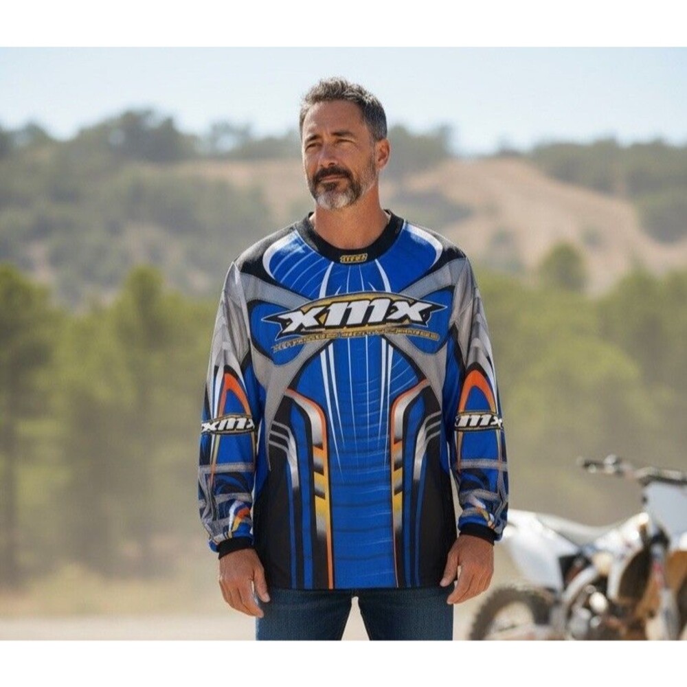 Vintage XMX Xtreme Motocross Jersey Mens Size Large Blue AOP Long Sleeve